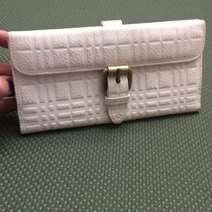 Burberry London white leather nova embossed wallet